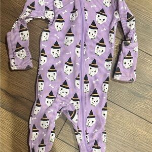 Spearmint love baby girl  skeleton purple waffle knit sleeper outfit